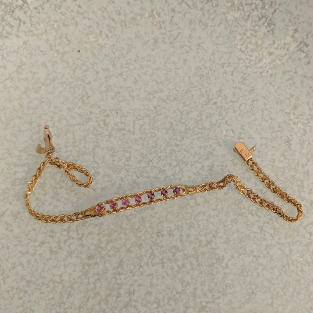14KT 7in Bracelet w/ 7 Rubies Gold